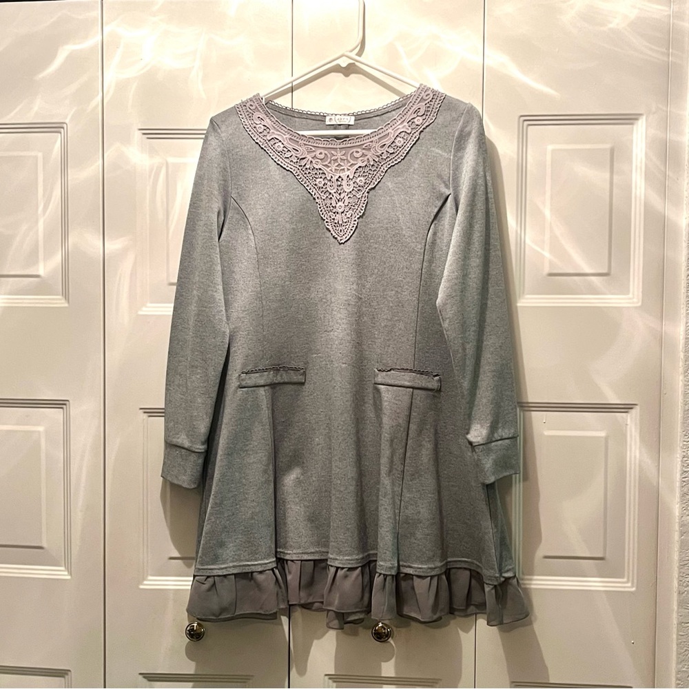 Axes Femme gray lace trim tunic dress